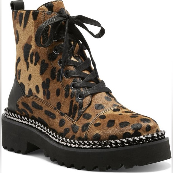 Vince Camuto Shoes - NWT NIB Vince Camuto Mindinta Calf Hair Combat Boot Leopard Print Brown Size 8